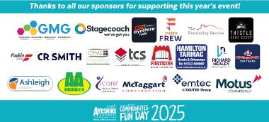 Logos for the Community Fun Day 2025 Sponsors. This information is also listed below.