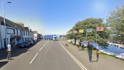 Girvan street showing flagpoles spelling 'Girvan'