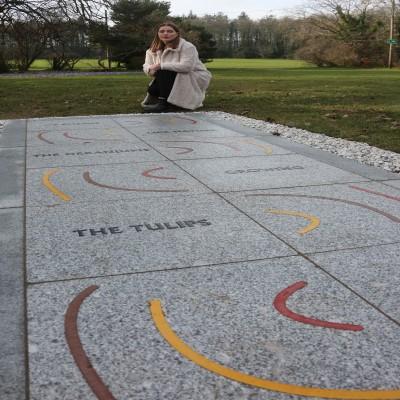Artist Kathryn Hanna with Pathways artwork Rozelle 400 x 400 Artist Kathryn Hanna with Pathways artwork Rozelle 400 x 400